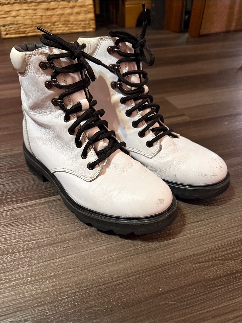 Sorel Lennox Lace Waterproof White Leather Combat Boots